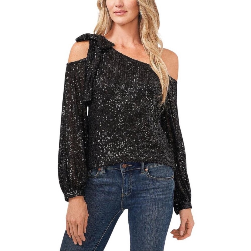 NWT CeCe Sequin Off-Shoulder bow top